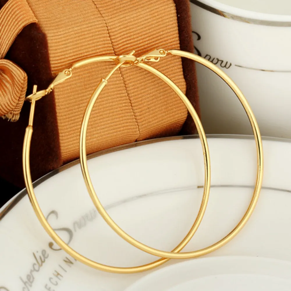 Thin Circle Sexy Style 18k Gold Filled Big Earrings New Trendy Round Large Hoop Earrings Women 50mm 2mm2246