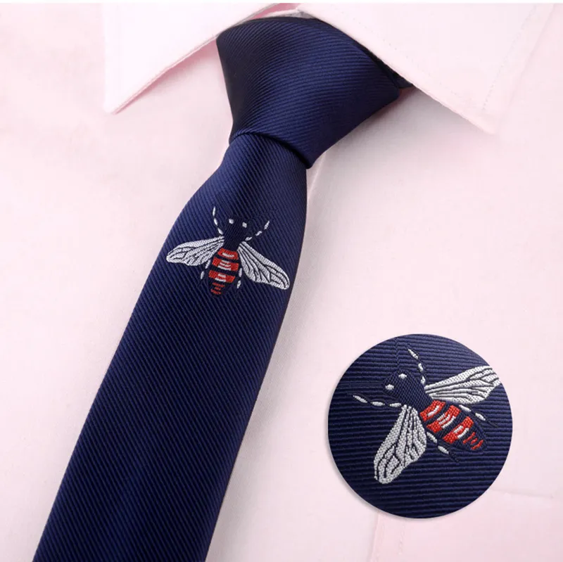 Fashion mens classical cartoon animal Bee butterfly Beard Broom skinny polyester neck ties Embroidery black casual Tie