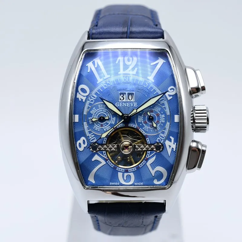 Tourbillon automatische mechanische Leder Herrenuhren Mode hohle Skelett Tag Datum Männer Designeruhren ganze Herrengeschenke sa255O