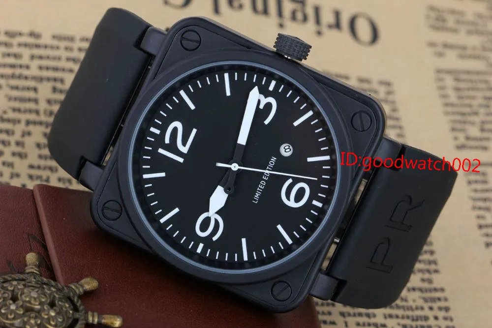Nieuwe Stijl Heren Automatische Mechanische Limited Edition Horloge Bell Luchtvaart Mannen Sport Duikhorloges Zwarte Kast BR01-92 Zwart Rubb236G