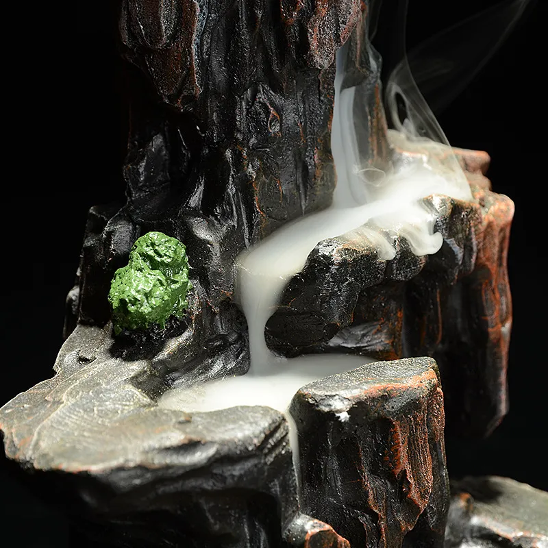 Verheven bergen en stroomwater rook terugstromen wierookbrander keramische rotstuin Creatieve ornamenten wierookvat antieke wierookbrander Q 263R