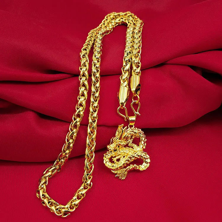 Chińskie męskie 18 -karatowe złote naszyjnik wisiorek 24 Prezent biżuterii