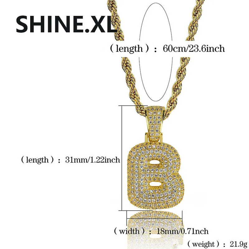 Nueva moda 18 K chapado en oro personalizado nombre letras helado colgante collar con cadena de cuerda personalizada para Men205a
