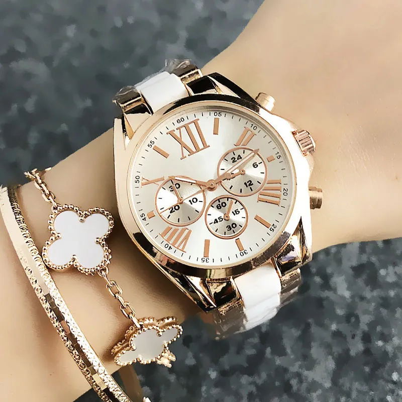 Brand Watch Women Girl Roman Numerals 3 Dials Style Metal Steel Band Quartz Wrist Watches M 49309m