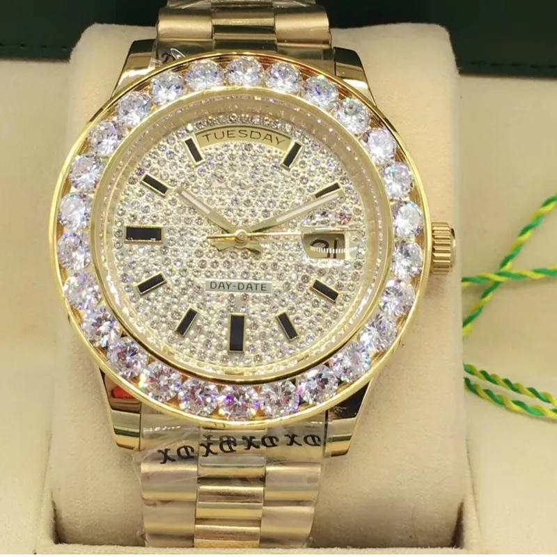 Full New Watch Sweep Smidy Mechanical Automatic Movement Diamonds Face Big Stones Bezel Luxury Mens Watches256r