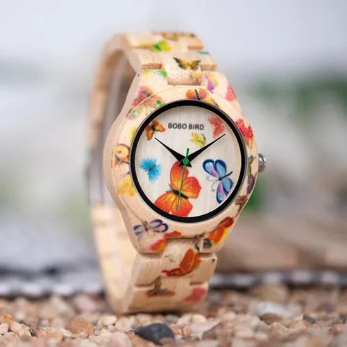 Interi BOBO BIRD orologi da donna in legno di bambù al quarzo farfalla ora regali di festival di marca con scatola Drop 281E