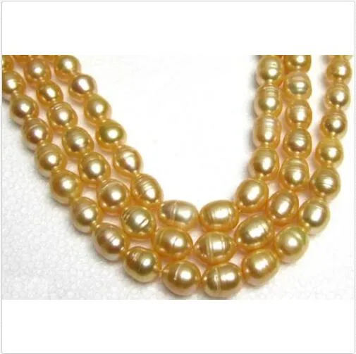 AAA35 tum enorm 11- 13mm naturligt South Sea Golden Pearl Necklace 14k Guldklädet297n