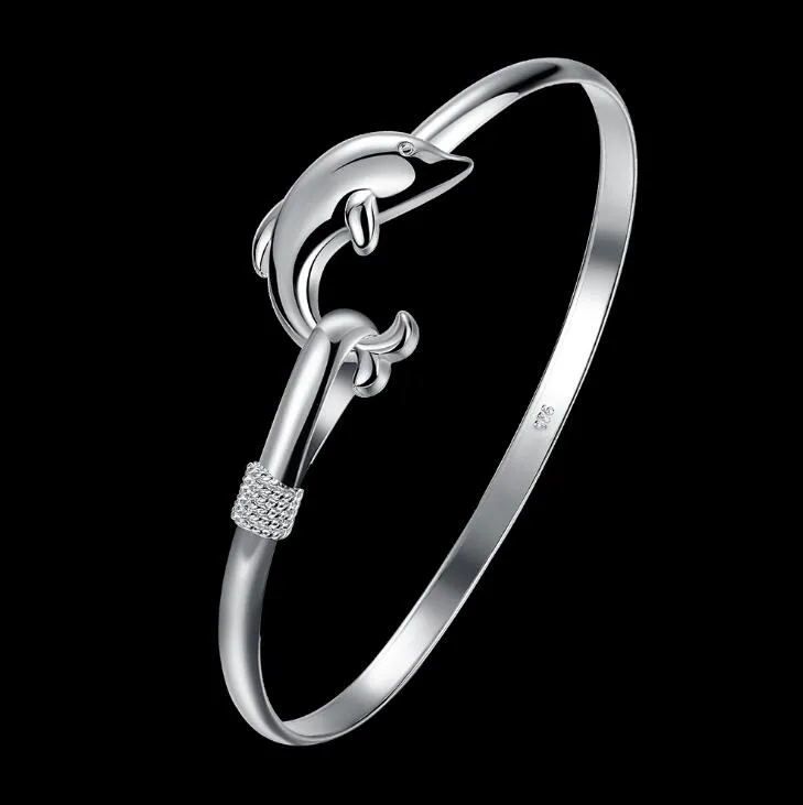 Braccialetto con ciondolo in argento 925, maglia nobile fine, braccialetto con delfino, gioielli di moda GA150339a