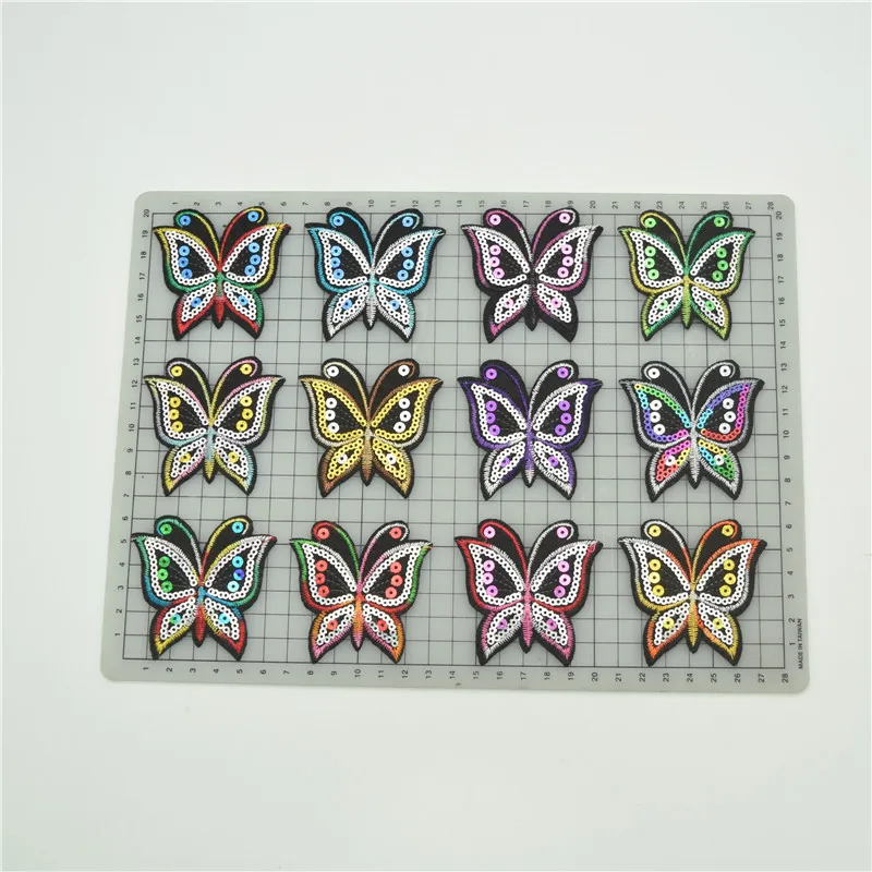 120 混合 12 色蝶パッチスパンコールパッチセットアイロン接着アップリケ縫製モチーフバッジ fix288E