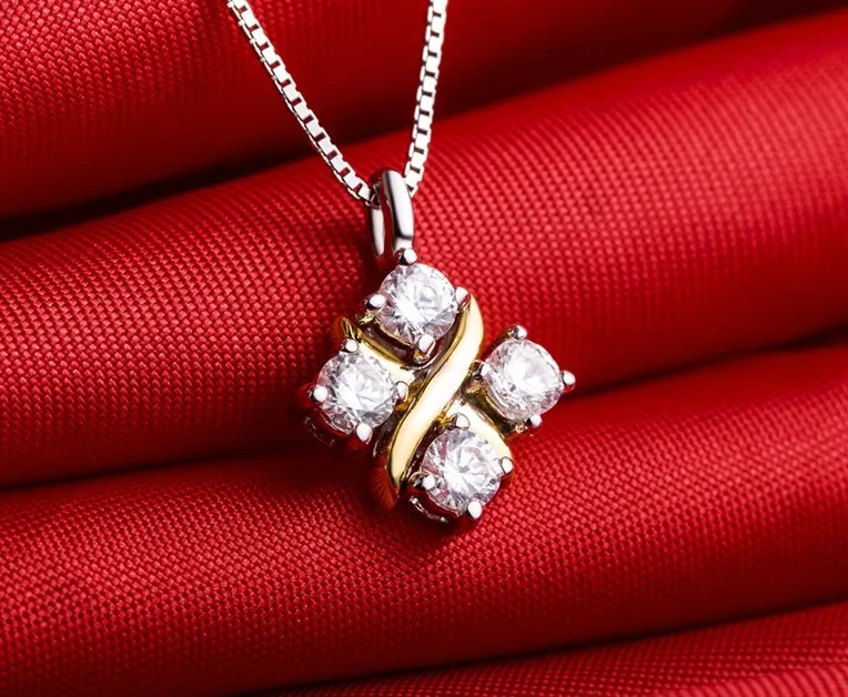 يتوهم المجوهرات T- العلامة التجارية 0.4Ct الماس الاصطناعية قلادة فضية 925 قلادة الاسترليني فضية قلادة قلادة الذهب الأبيض اللون