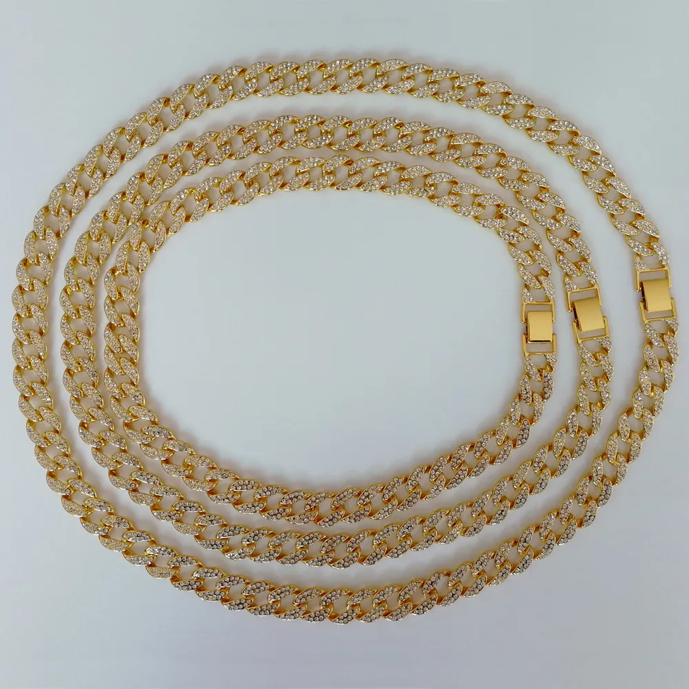 Full Diamond Cuban Necklace 18inch 20inch 24 tum 30 tum bling smycken halsband för män is av Miami Curb Cuban Link Chain232e