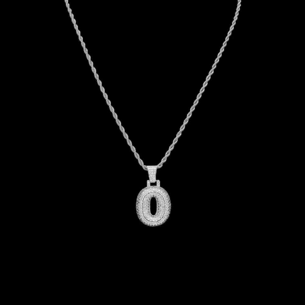 Bling CZ Personnalisé Glacé Bulle Numéro 0-9 Pendentif avec Chaîne De Corde Numéros De Cuivre Or Argent Rose Or Couleur Charme Hiphop Necklac264k