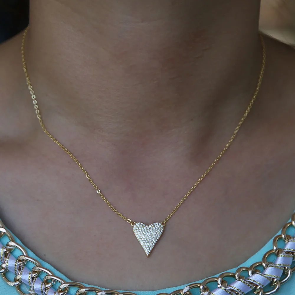 Collar de corazón de circonia cúbica con micro pavé de plata de ley 100% 925, circonita cúbica brillante, regalos de San Valentín para amantes, joyería romántica elegante 267L