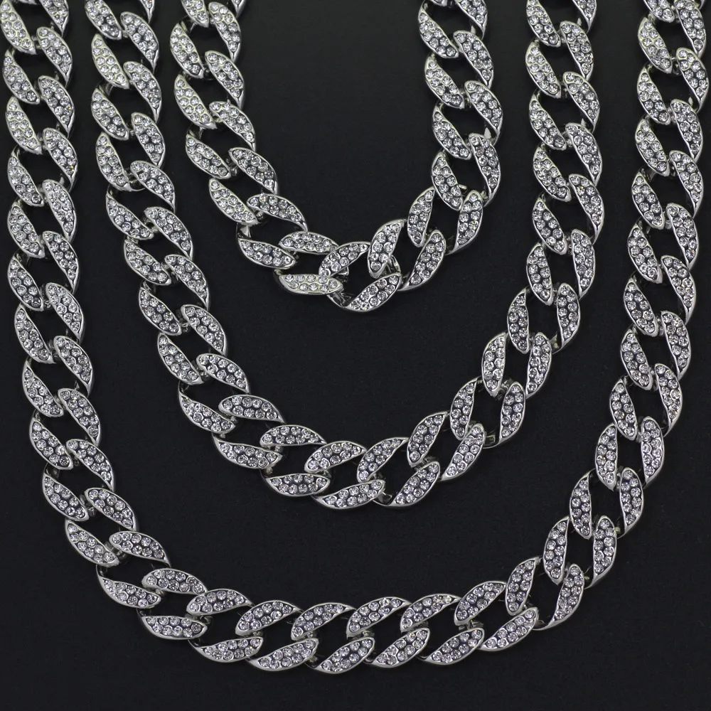 Full Diamond Cuban Necklace 18inch 20inch 24inch 30inch Bling Jewelry Necklace for Men Iced Out Miami Curb Cuban Link Chain288J