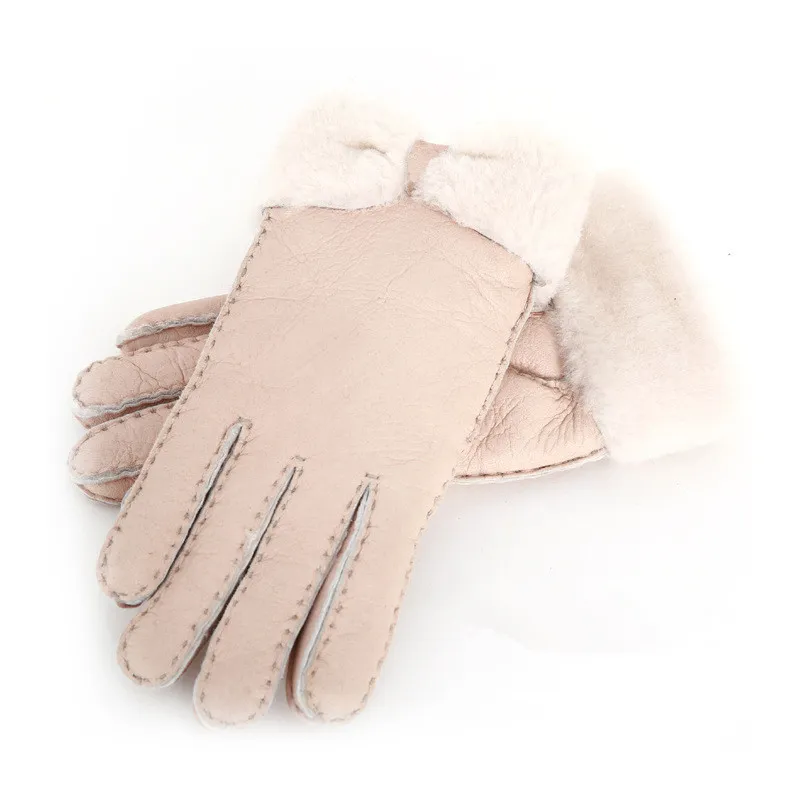 全体 - 暖かい冬の女性の革の手袋本物のウールグローブ女性100％品質保証2731