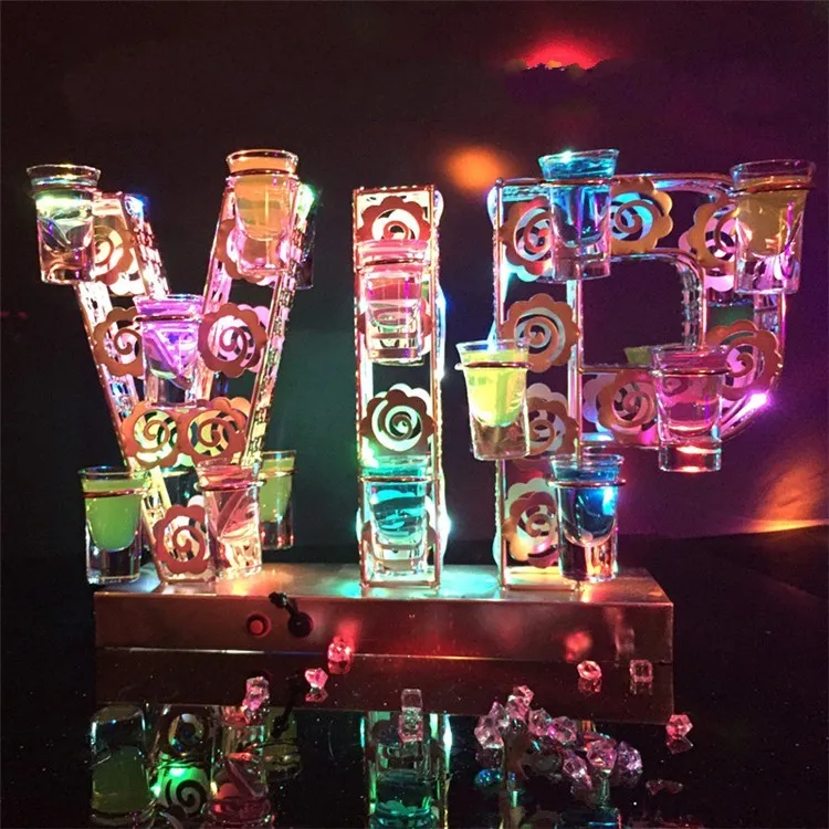Ricaricabile luminoso illuminato VIP S vassoio in vetro LED supporto cocktail portabicchieri in vetro bar Decorazioni feste in discoteca237S