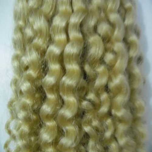 YUNTIAN Mongolian Afro Kinky Curly Hair Extension Weave Human Hair Bundles #613 Bleach Blonde Remy Hair