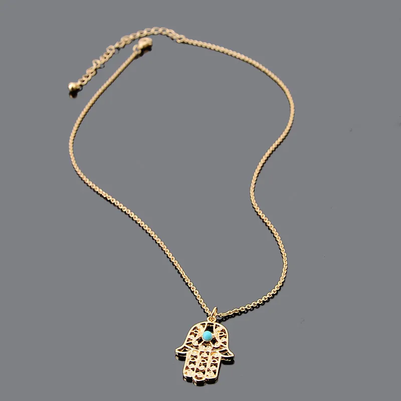 Luck Hamsa Hand Pendants Necklace Gold Silver Fatima Hand Palm Statement Necklaces for Women Clavicle Sweater Chain Christmas Gift