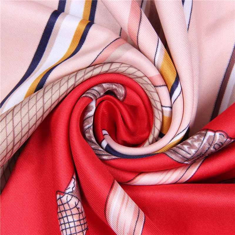 Nouveau Foulard en soie sergé femmes Mace impression foulards carrés mode enveloppes femme Foulard grand Hijab grand châle Foulard 130 cm 130CM211r