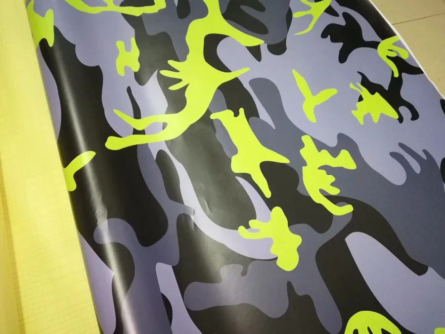 fluorescent yellow black gray urban arctic Camo Vinyl Car Wrap With air bubble Free Snow Camouflage Graphics Car Sticker 1.52x30m/ 5x98ft