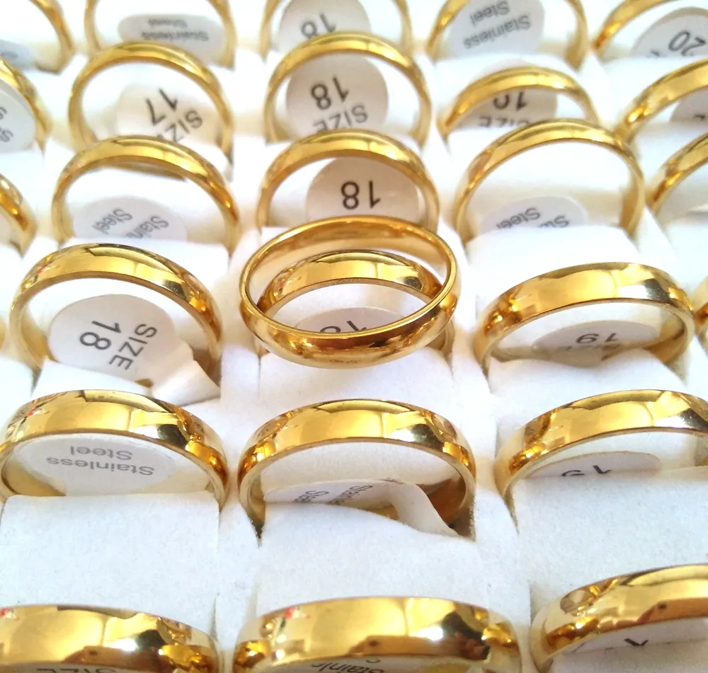 الذهب 4 مم مشاركة الزفاف خواتم الرجال الرجال 316L الفولاذ المقاوم للصدأ حلقات أصابع أصابع عادية العشاق عالية الجودة