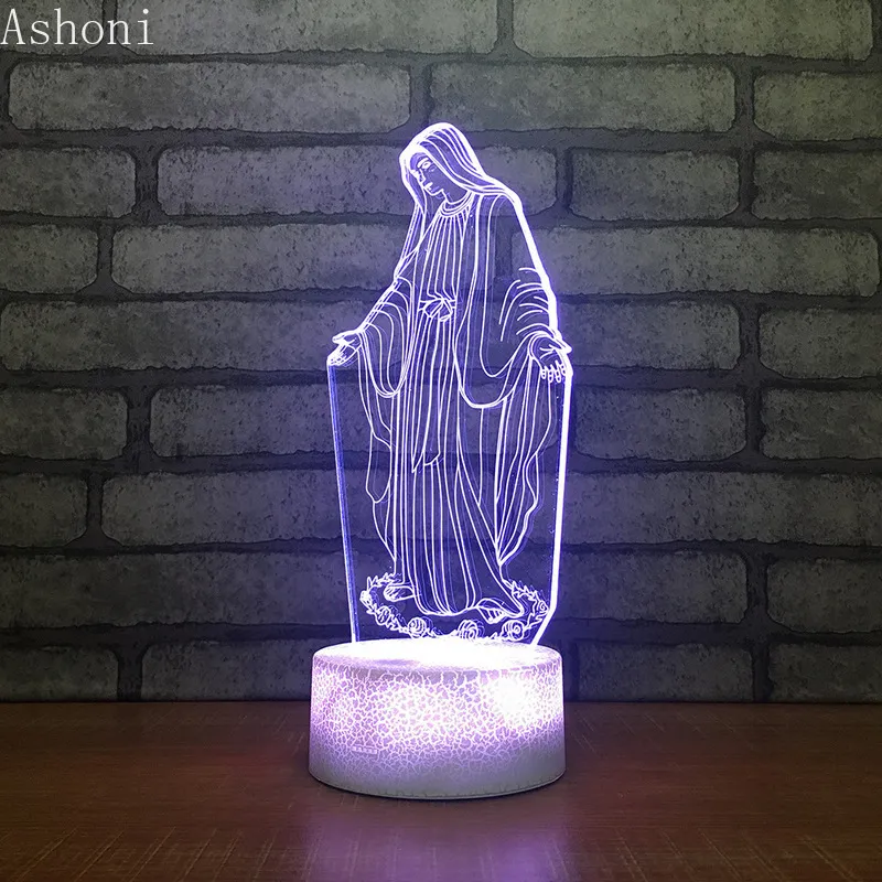 3D akrylowe LED Nocne światło Błogosławiona Virgin Mary Touch 7 Kolor Zmieniający się biurko Lampa stołowa impreza Dekoracyjna Świąteczna Prezent249d