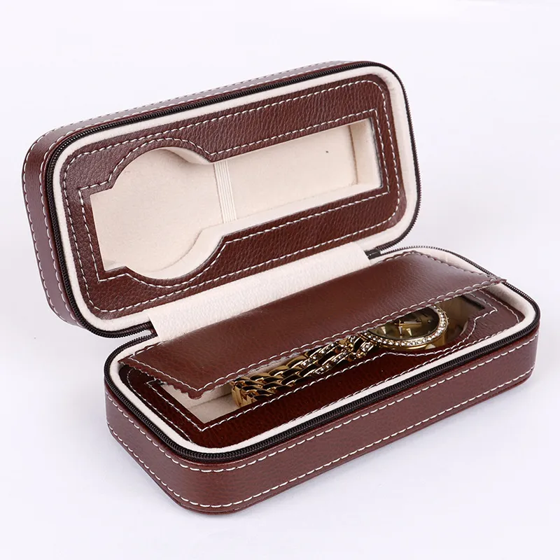 Luxo 2-8 grades caixa de relógio de couro portátil viagem saco de relógio de armazenamento caixa de exibição caso coletor de jóias case265f