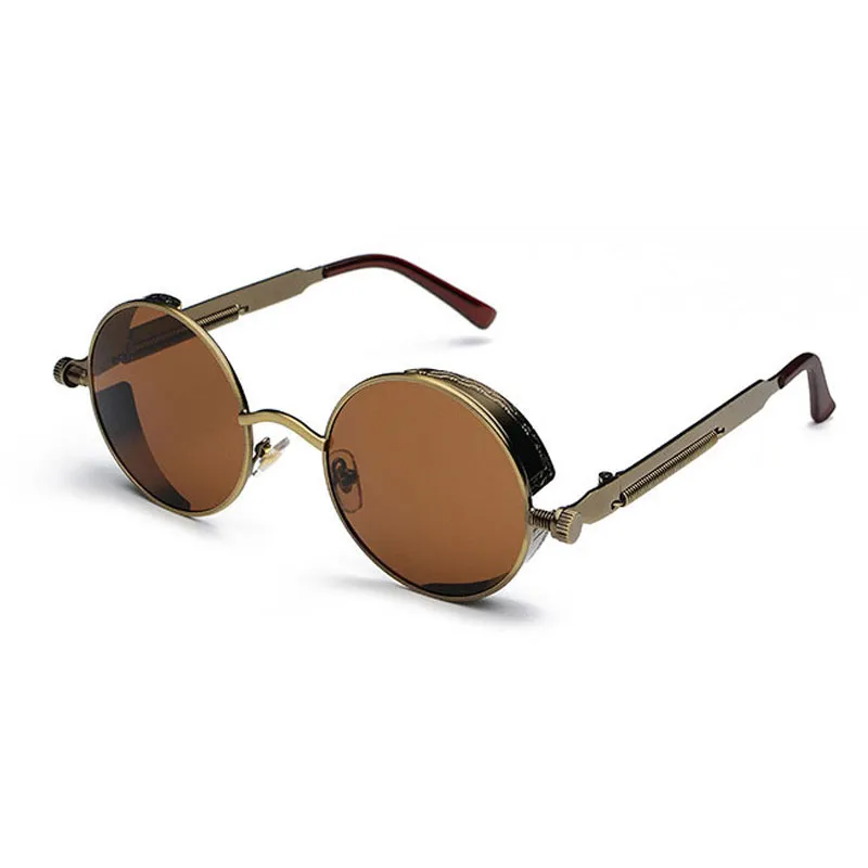 Kaliteli Yuvarlak Steampunk Güneş Gözlüğü Erkekler Kadın Metal Sargı Gözlükler Yuvarlak Gölgeler Marka Tasarımcı Güneş Gözlükleri Ayna UV400208G