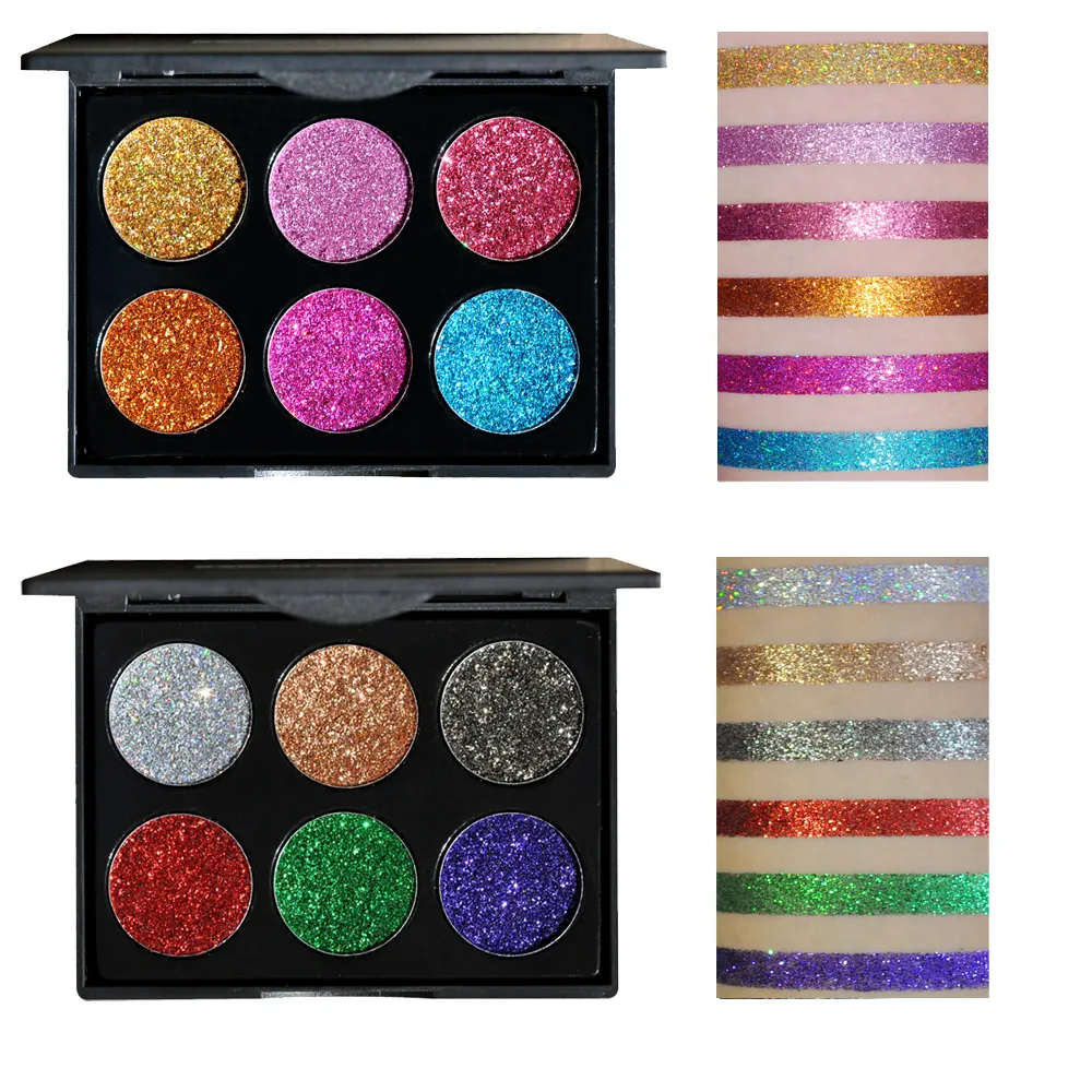 HANDAIYAN Maquillage 6 Couleurs Étanche Glitter Fard À Paupières Palette Brillant Métaux Poudre Shimmer Ombre À Paupières Pigments Kits Diamant Maquillage