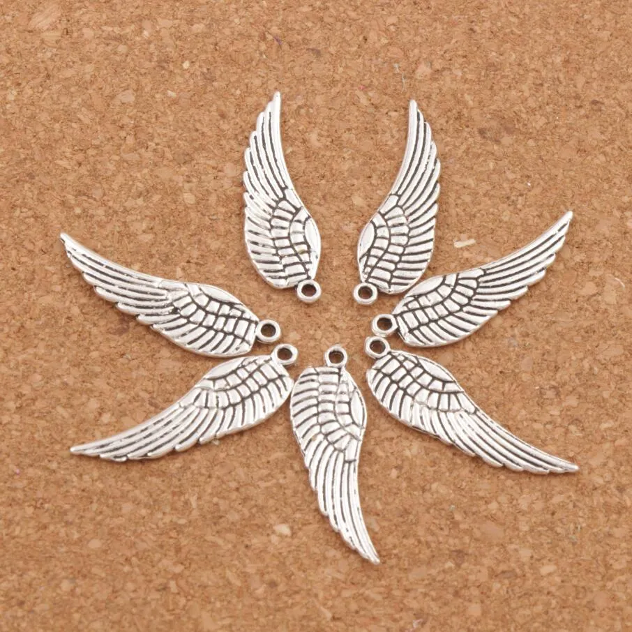 Angel Wing Charm Beads 12 4x25mm Zabytkowe srebrne wisiorki brązowe biżuteria DIY L084315N