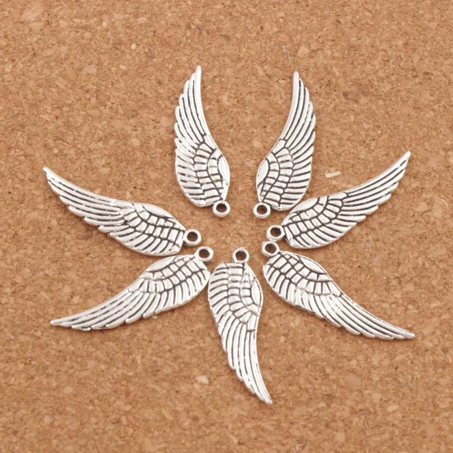 Engelsflügel-Charm-Perlen, 200 Stück, Los 12, 4 x 25 mm, Antik-Silber-Bronze, Anhänger, Modeschmuck, DIY L084314G