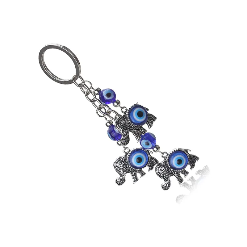 Blue Evil Eye Charms Keychain Elephant Pendent Key Chain Alloy Tassel Car Key Chain Fashion Jewelry Gifts246H
