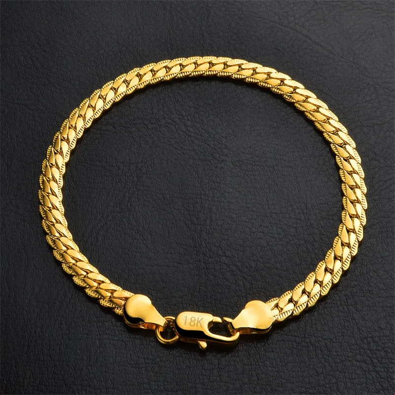 YHAMNI Men&Women Gold Bracelets With 18KStamp New Trendy Pure Gold Color 5MM Wide Unique Snake Chain Bracelet Luxury Jewelry YS2422438