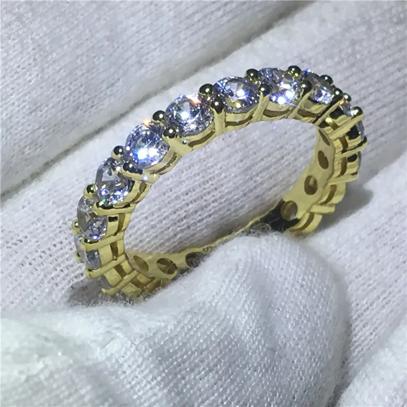 Fashion infinity Band ring Yellow Gold Filled 925 silver Anniversary wedding rings for women men 5A zircon crystal Bijoux194Y