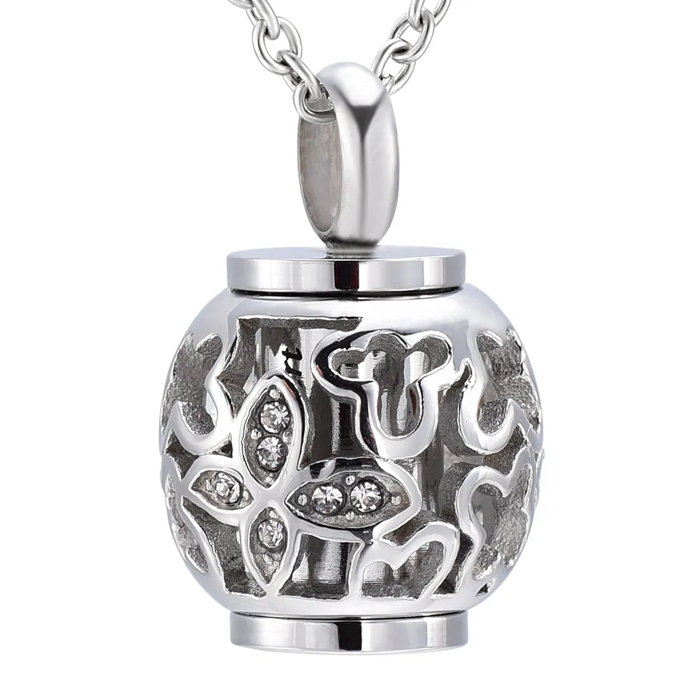 Crémation mémorial cendres urne souvenir conception spéciale lanterne en cristal en acier inoxydable pendentif collier bijoux pour femmes 259c