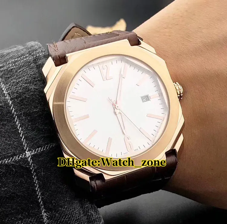 42mm Octo 101963 101964 Green Dial Automatic Mens Watch Rose Gold Green Leather Strap High Quality Cheap New Wristwatches205L