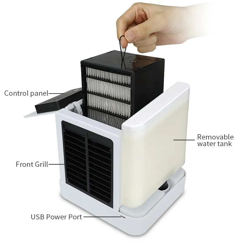 Ventola di raffreddamento portatile USB Dispositivo di raffreddamento dello spazio personale Ventilatore da scrivania portatile Mini condizionatore d'aria Dispositivo fresco lenitivo Wind305e