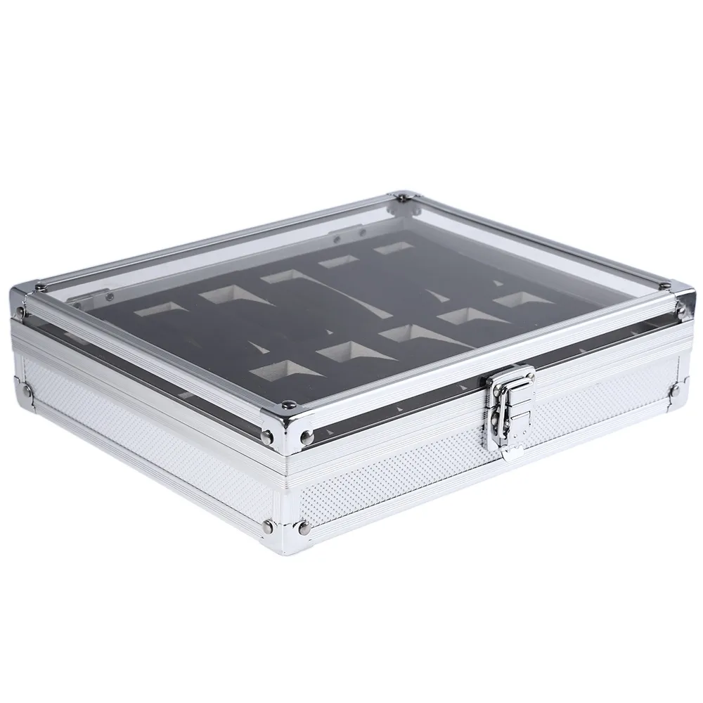 Obserwuj skrzynki skrzynki na nadgarstek pudełko uchwyt Aluminiowy kontener 12 Grid Biżuteria Organizator Organizator Case Quality1246t