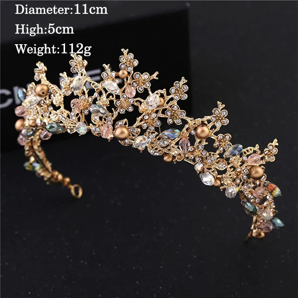 Gold Crystal Tiara Crown for Wedding Hair