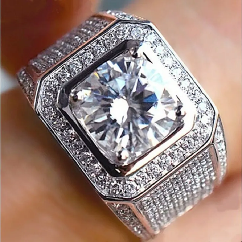 Nieuwe mode heren trouwringen sieraden hoge kwaliteit dames edelsteen verlovingsringen gesimuleerde diamant zilveren ringen