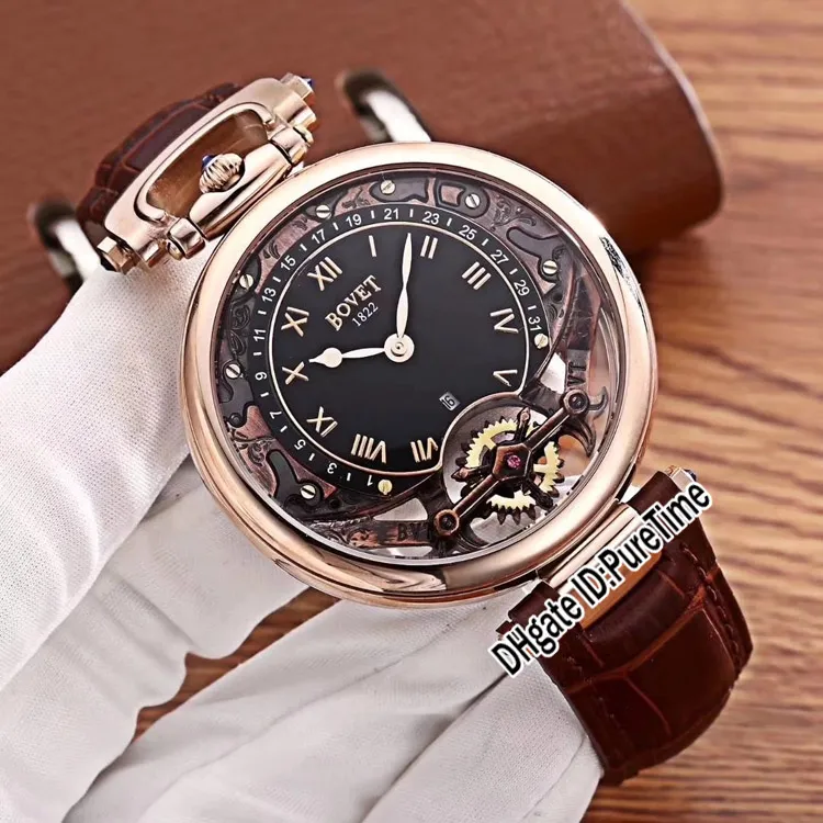 Nowy Bovet Amadeo Fleurier Grand Complikacje Virtuoso Rose Gold Skeleton Biała tarcza męska zegarek brązowy skórzany pasek sportowy 2385