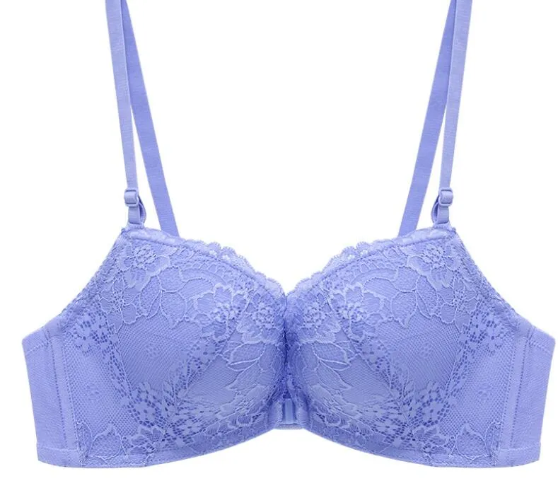 Lace front buckle no rims bra small chest bra female sexy underwear back together