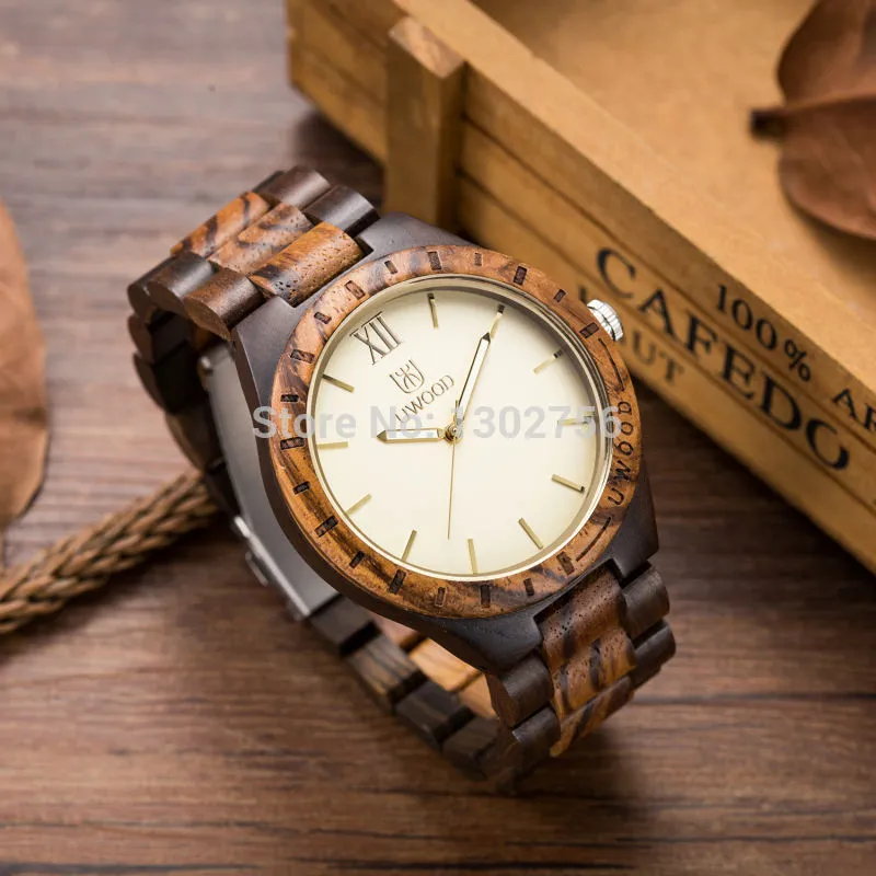 Nowy naturalny czarny sandałowy drewniany zegarek Utwood Japan Miyota Kwarc Ruch drewniany zegarki Dresswatch na naczep unisex1318g