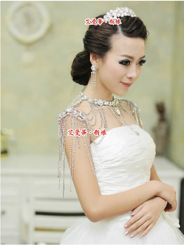 Spring 2019 New Style Bridal Shoulder Chain Real Pos Sparkly Rhinestones Wedding Shoulder Chain Jewelry Necklace in Stock2364