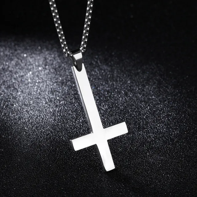Male Black St Peter's Inverted Cross Pendant Necklace for Men Stainless Steel Choker Crux de Sanctus Petrus Jewelry Men Neckl298c