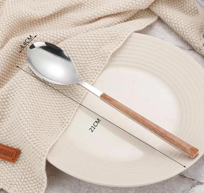 Rostfritt stål bestick med trähandtag miljövänliga västra bordsuppsättningar Spoon Knife Fork Högkvalitativ bordsartiklar260e