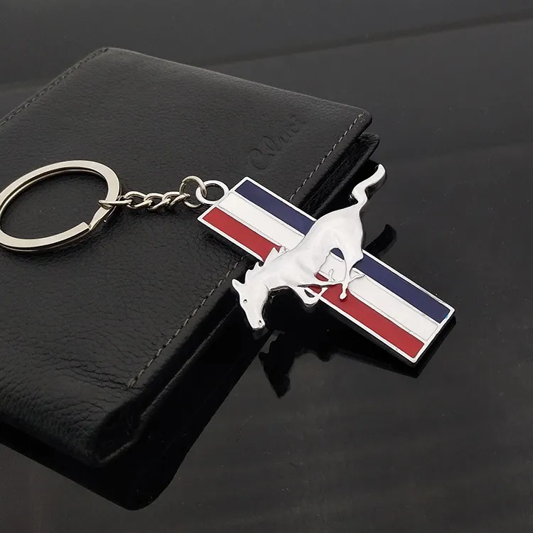 Fit for Ford Mustang 3D Gift Running Horse Chrome Metal Genuine Key Ring Auto Keychain Keyring Car Styling