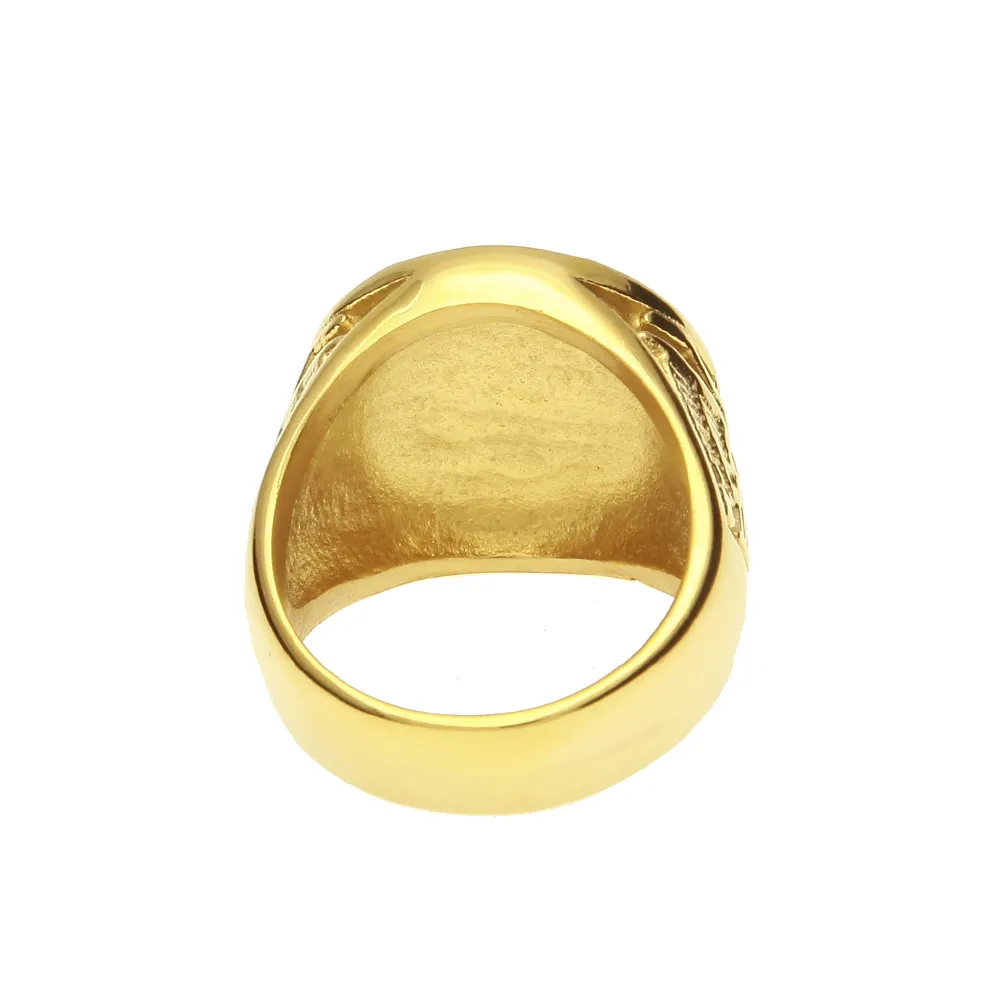 Hip Hop Rock Gold Kolor Pleted 316L Stal nierdzewna Pierścień Złote Pierścienie Vintage Mens Jewelry Ring271b