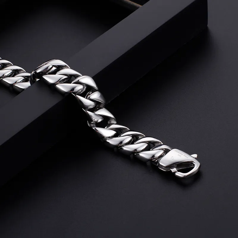 Bracelet en chaîne plaqué or pour hommes et femmes, 23cm, 9 pouces, 12mm, à la mode, en acier inoxydable, à maillons cubains, bijoux 284N