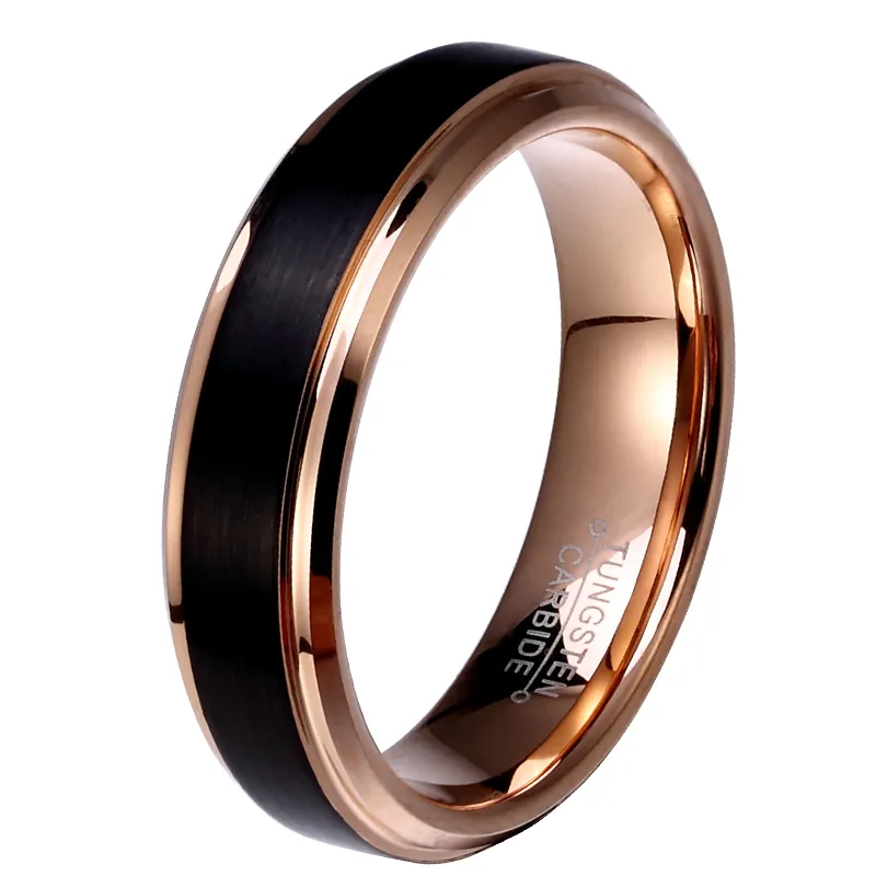 Med sidor Stones 8mm 6mm 4mm Black Rose Gold Men's Tungsten Carbide Wedding Band för Boy and Girl Friendship Ryska W2435